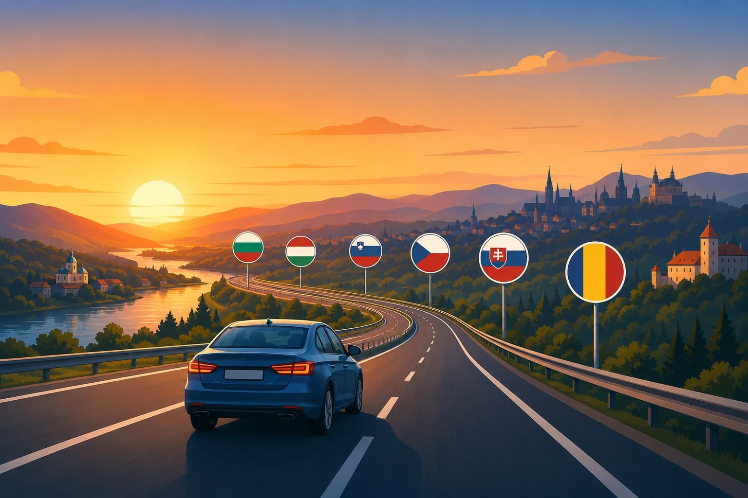 European highway with country flags